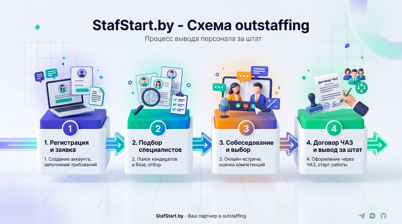 Схема outstaffing: 4 шага вывода персонала за штат StafStart.by